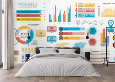 Mega set of infographic elements data visualization vector design template. Can be used for steps, options, business process, workflow, diagram, flowchart, timeline, marketing. Bundle info graphics. Wall mural