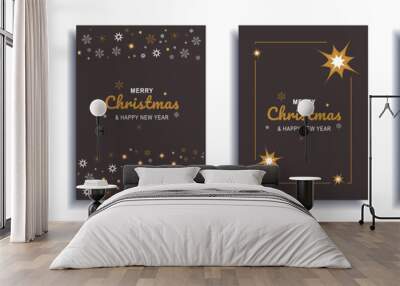 Merry Christmas and New Year 2023 brochure covers set. Xmas minimal banner design with abstract gold festive tree and snowflakes patterns. Illustration for flyer, poster or greeting card Wall mural