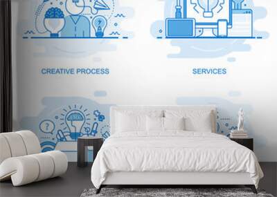 modern flat color line concept web banner of services, think outside the box, innovation and creativ Wall mural