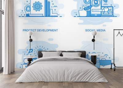 modern flat color line concept web banner of social media, our team, portfolio and project developme Wall mural