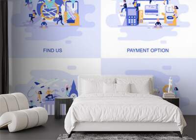 modern flat concept web banner of find us, online reservation, payment option and ready to travel wi Wall mural