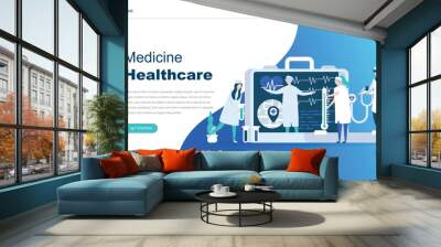 Modern flat design concept of Online Medicine and Healthcare for website and mobile website development. Landing page template. Doctors treating the patient. Vector illustration. Wall mural