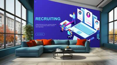 Modern flat design isometric concept of Recruiting decorated people character for website and mobile website development. Isometric landing page template. Vector illustration. Wall mural