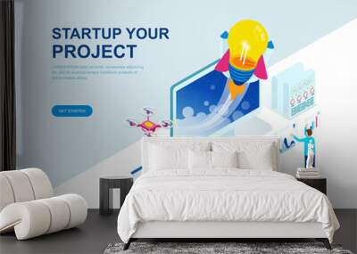 Modern flat design isometric concept of Startup Your Project decorated people character for website and mobile website development. Isometric landing page template. Vector illustration. Wall mural