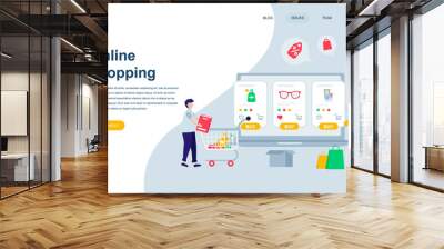 Modern flat web page design template of Online Shopping decorated people character for website and mobile website development. Flat landing page template. Vector illustration. Wall mural