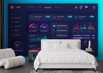 Neumorphic dashboard UI kit. Admin panel vector design template with infographic elements, HUD diagram, info graphics. Website dashboard for UI and UX design web page. Neumorphism style. Wall mural