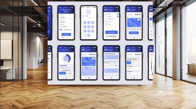 Online banking unique design kit for app. Mobile wallet screens with financial account and transaction confirmation. Financial management UI, UX template set. GUI for responsive mobile application. Wall mural
