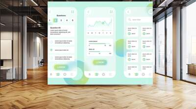 Online learning neumorphic elements kit for mobile app. Online exam form, study progress graph, course list, education. UI, UX, GUI screens set. Vector illustration of templates in glassmorphic design Wall mural