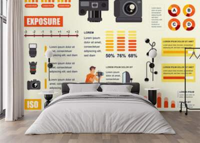 Photo banner with infographic elements. Photographer poster template with flowchart, data visualization, timeline, workflow, illustration. Vector info graphics design of marketing materials concept Wall mural