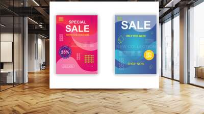 Sale poster social media stories design templates vector set. Promotion flyer, discount voucher, advertising poster. Vector cover sale ads labels and special offer market brochure. Wall mural