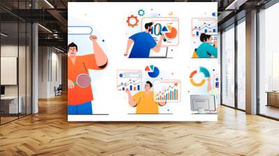 Seo analysis isolated set. Analyze data, successful strategy, optimization. People collection of scenes in flat design. Vector illustration for blogging, website, mobile app, promotional materials. Wall mural