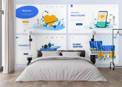 set of landing page template for medicine, healthcare, pharmacy, clinic center. modern vector illust Wall mural