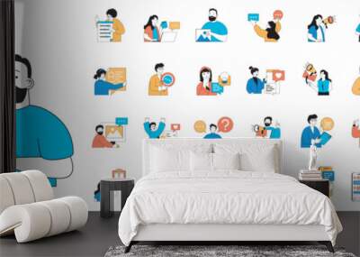 Social media concept with people situations mega set in flat web design. Bundle scenes of chatting, following, internet influence. Vector illustrations for social media banner, marketing material. Wall mural