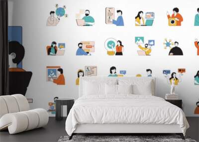 Social network concept with people situations mega set in flat web design. Bundle scenes of online global communication and blogging. Vector illustrations for social media banner, marketing material. Wall mural