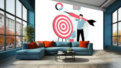 Strategic planning concept with people scene in flat design. Man analyzes data and market trends, finds new solutions and creates targeting. Illustration with character situation for web Wall mural