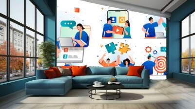 Teamwork isolated set. Colleagues work together, brainstorming, collaboration. People collection of scenes in flat design. Vector illustration for blogging, website, mobile app, promotional materials. Wall mural