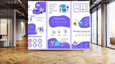 Technical support flat landing page. Online consultation and assistance service corporate website design. Web banner with header, middle content, footer. Vector illustration with people characters. Wall mural