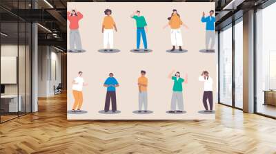 Unhappy and sad people set in flat design. Women and men express upset emotions, feeling depression and crying. Bundle of diverse multiracial characters. Vector illustration isolated persons for web Wall mural