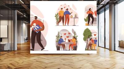 Valentines Day concept isolated person situations. Collection of scenes with people celebrating romantic holiday, couples on date, love relationship. Mega set. Vector illustration in flat design Wall mural