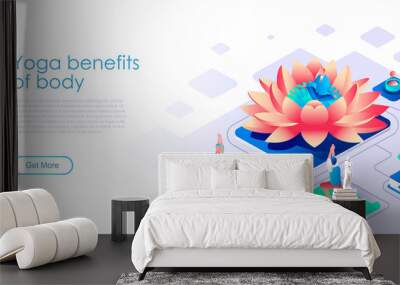 Yoga benefits for body isometric landing page vector template Wall mural