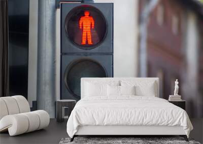 Red pedestrian traffic light black Wall mural