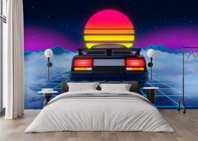 car 80s cyberpunk background mountain Wall mural