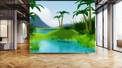 cartoon 3d tropical jungle landscape Wall mural