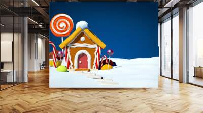 gingerbread house on snow field Wall mural