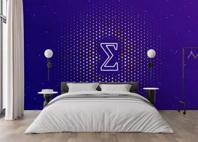 A large white contour sigma symbol in the center, surrounded by small dots. Dots of different colors in the shape of a ball. Vector illustration on dark blue gradient background with stars Wall mural