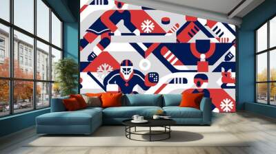 Ice hockey seamless pattern. Vector illustration. Wall mural