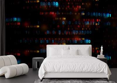 3d abstract render binary background. Zero and one code digits lines. Rendered with depth of field. Wall mural