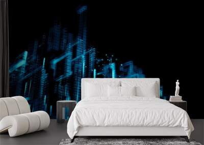 3d render abstract background. Digital city concept. Abstract complex structure of pseudo city. Wall mural