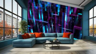 3d render abstract background. Digital city concept. Abstract complex structure of pseudo city. Wall mural