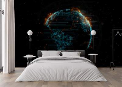 3d rendering abstract globe with particles and plexus structure. Digital technology planet. Triangulated structure. Glows and particles. Wall mural