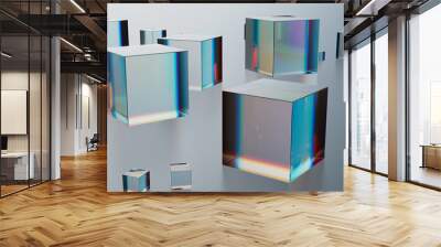 Abstract glass composition. 3d render of geometric shapes made of reflective and refractive material. Dispersion effects. Wall mural