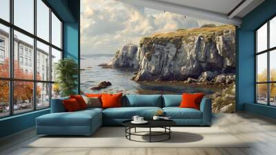 Coastal landscape with cliffs, 4K hyperrealistic photo Wall mural