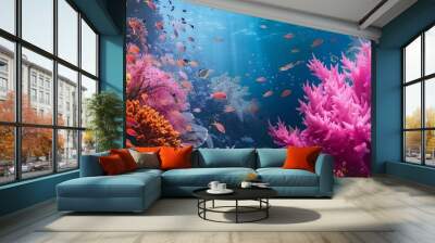 Colorful coral reef teeming with life, 4K hyperrealistic photo Wall mural