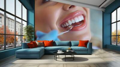 Detailed view of mouth smile of a young woman at the dentist's office Wall mural