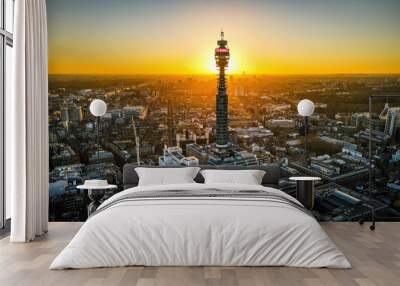 Aerial view of BT tower in London at sunset Wall mural