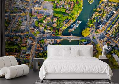 Aerial view of Caversham, a suburb of Reading, England, located directly north of the town centre across the River Thames Wall mural