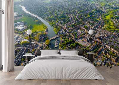 Aerial view of Caversham, a suburb of Reading, England, located directly north of the town centre across the River Thames Wall mural