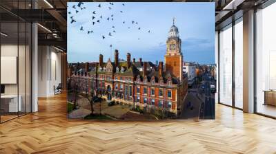 Aerial view of Leicester Town hall in Leicester, a city in England’s East Midlands region Wall mural