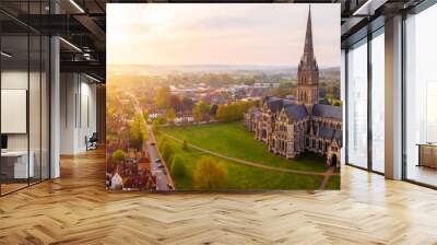 Aerial view of Salisbury cathedral in the spring morning Wall mural