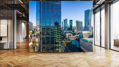 Aerial view of Warsaw skyscrappers in the business center of the city Wall mural