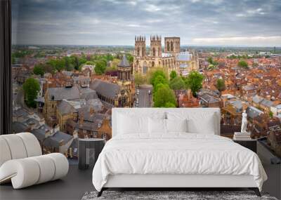 aerial view of york minster in cloudy day, england Wall mural