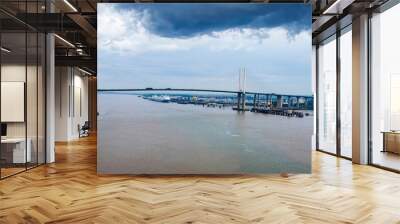 Dartford Crossing, a twin roadway over the Thames, made up of the Dartford Tunnel & the Queen Elizabeth II Bridge Wall mural