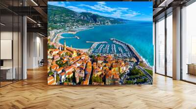 View of Menton, a town on the French Riviera in southeast France known for beaches and the Serre de la Madone garden Wall mural