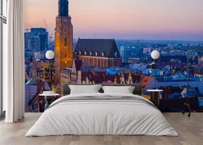 View of Wroclaw market square after sunset, Poland Wall mural