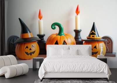 Halloween holiday toy pumpkins, toy caps, toy graves, toy candles, Wall mural