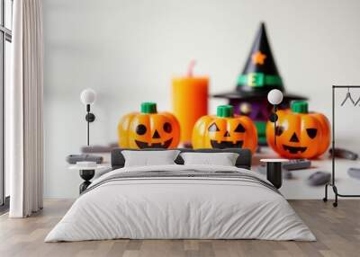 Halloween holiday toy pumpkins, toy caps, toy graves, toy candles, Wall mural